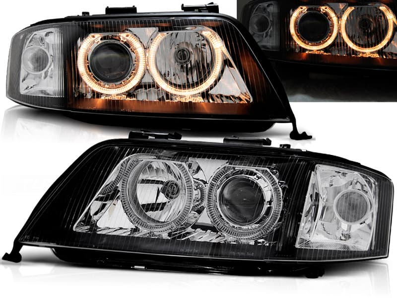 Predné svetlá Audi A6 97-01 Angel Eyes Black