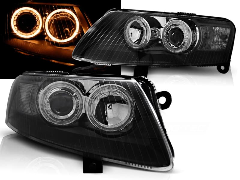 Predné svetlá Audi A6 04-08 Angel Eyes Black