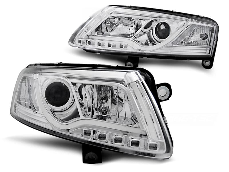 Predné svetlá Audi A6 C6 04-08 Tubelights DRL Chrome