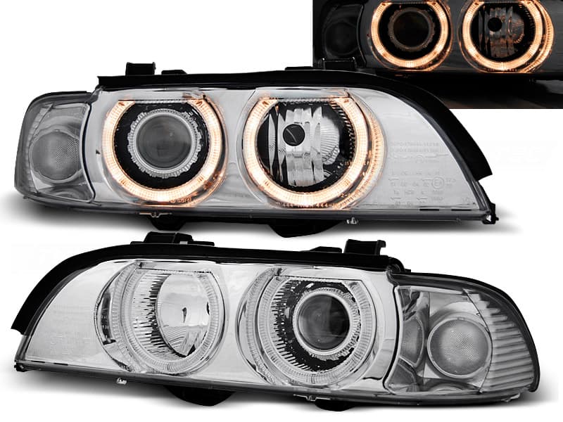 Predné svetlá BMW E39 Xenón Angel Eyes Chrome - 06