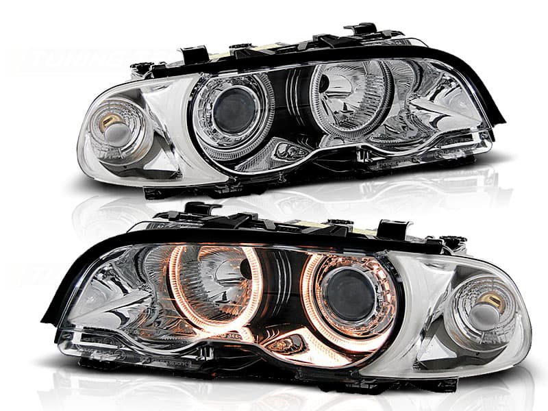 Predné svetlá BMW E46 Coupe/Cabrio 99-01 FK Angel Eyes Chrome