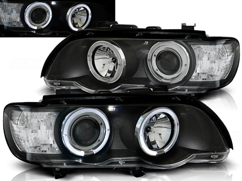 Predné svetlá BMW E53 X5 99-03 Angel Eyes Black - 45