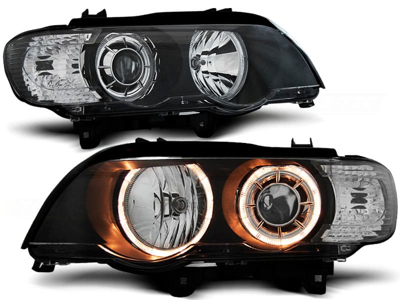 Predné svetlá BMW E53 X5 99-03 H7/H7 Angel Eyes Black