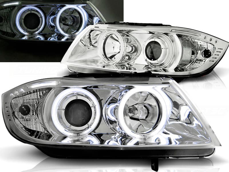 Predné svetlá BMW E90 E91 CCFL Angel Eyes Chrome