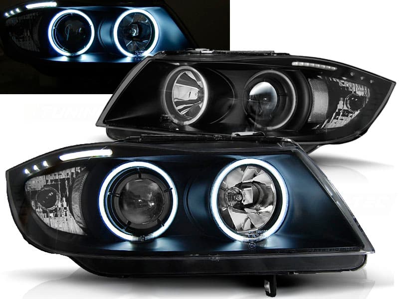 Predné svetlá BMW E90 E91 CCFL Angel Eyes Black