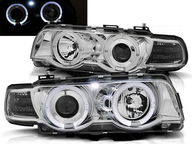 Predné svetlá BMW 7 E38 98-01 H7/H1 Angel Eyes Chrome