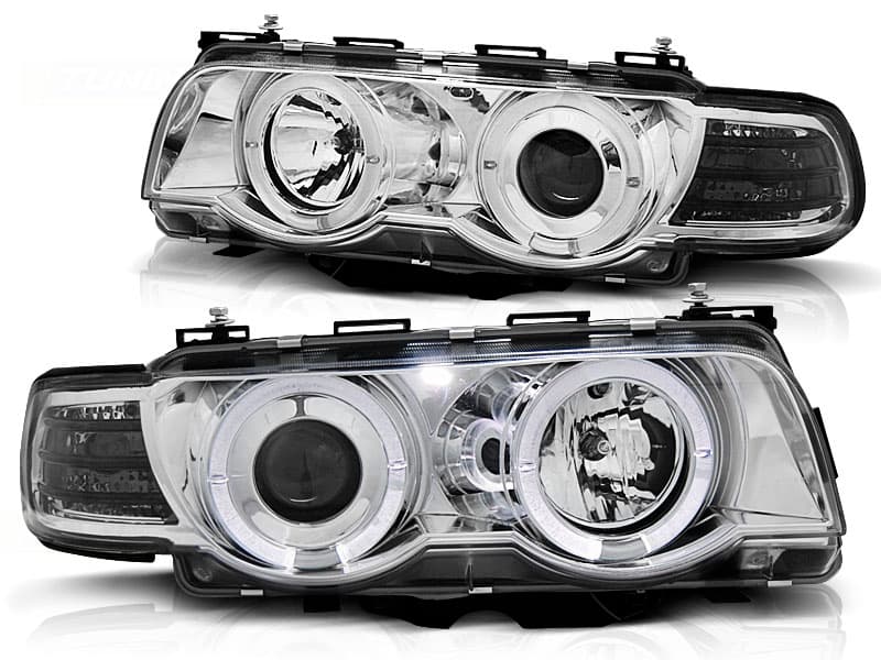 Predné svetlá BMW E38 98-01 D2S/H1 Angel Eyes Chrome