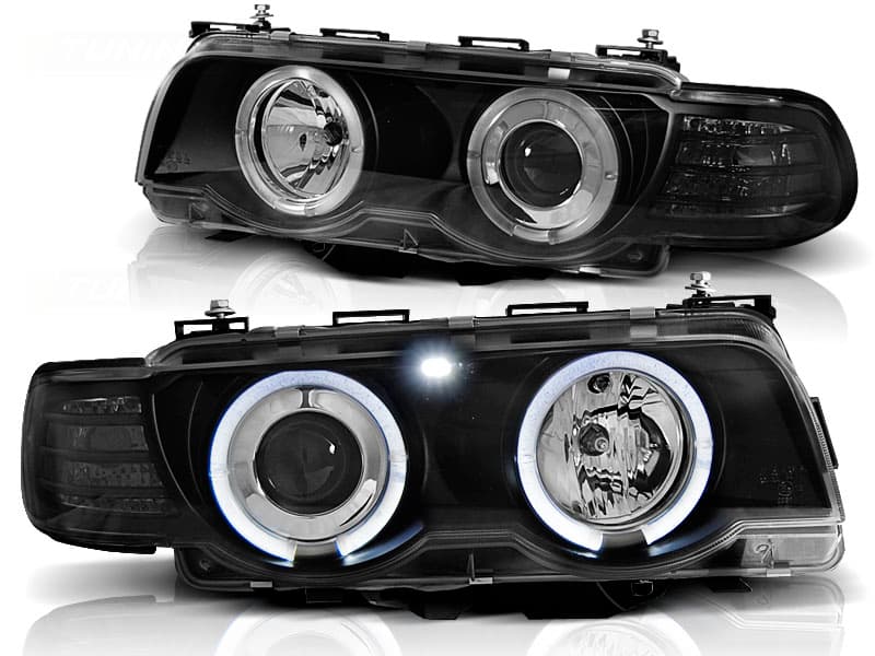 Predné svetlá BMW E38 98-01 D2S/H1 Angel Eyes Black
