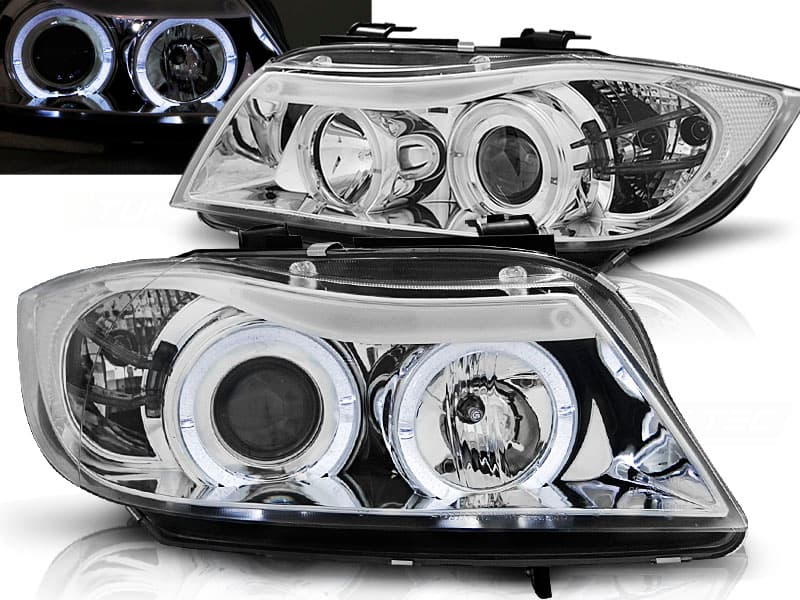 Predné svetlá BMW E90 Angel Eyes Chrome