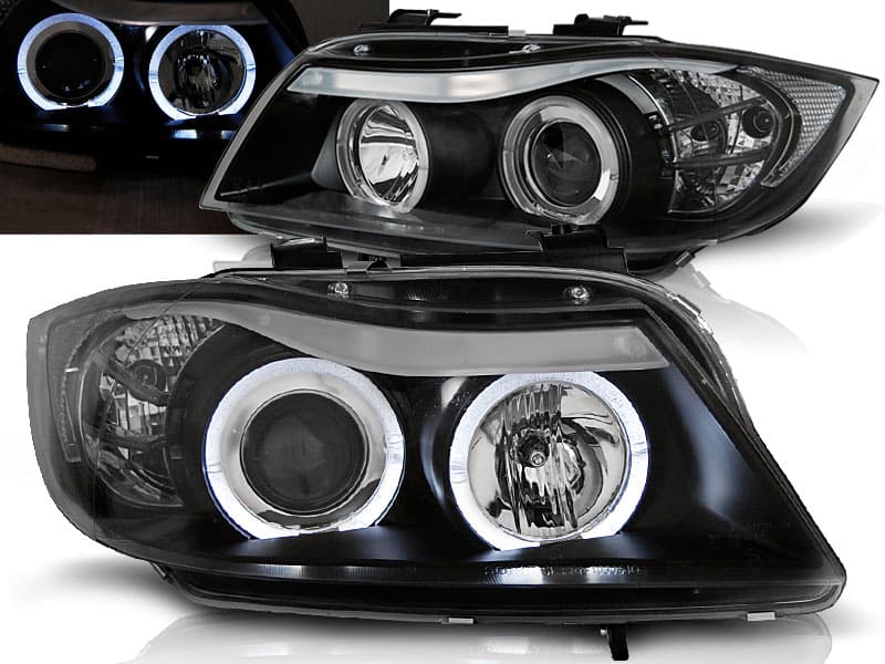 Predné svetlá BMW E90 Angel Eyes Black