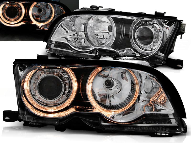 Predné svetlá BMW E46 Coupe/Cabrio 01-03 Angel Eyes Chrome
