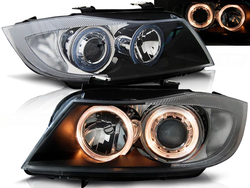 Predné svetlá BMW E90 E91 05-08 Angel Eyes Black - 89