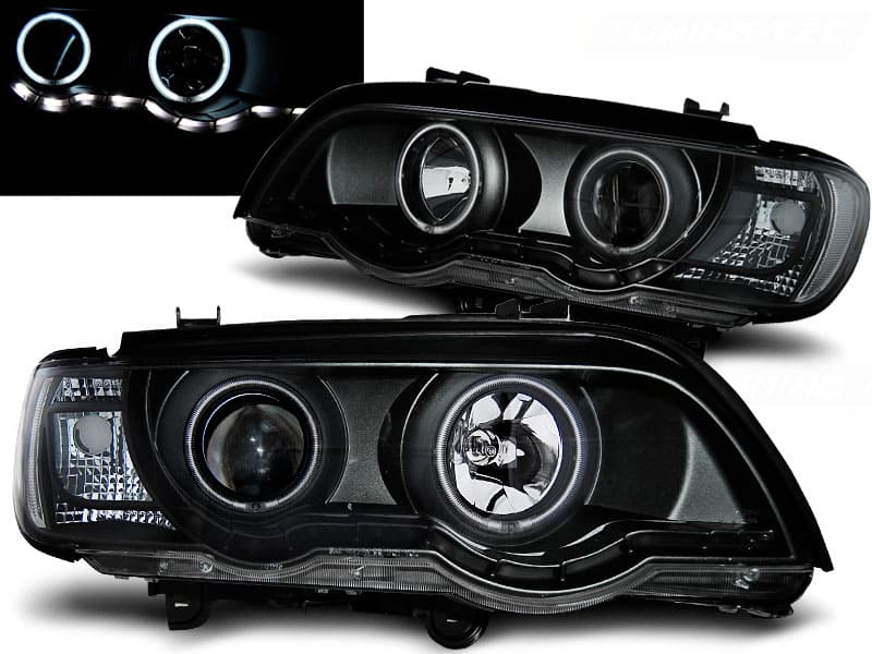 Predné svetlá BMW E53 X5 99-03 Xenón Angel Eyes Black - C5