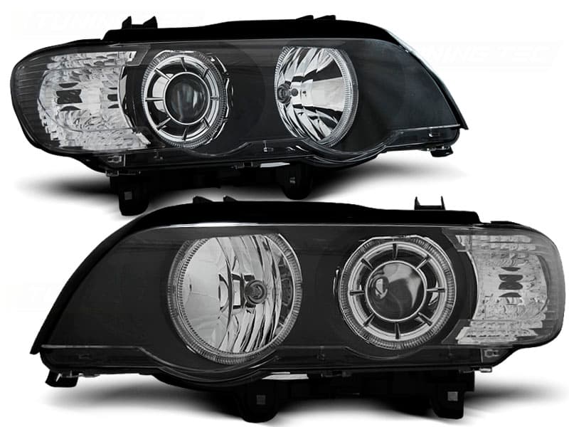 Predné svetlá BMW E53 X5 99-03 Xenón Angel Eyes Black - D3