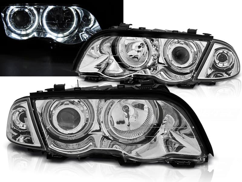 Predné svetlá BMW E46 98-01 Angel Eyes Chrome