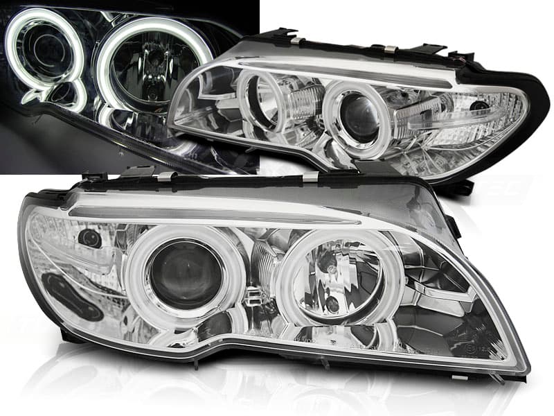 Predné svetlá BMW E46 Coupe Cabrio 03-06 Xenón CCFL Angel Eyes Chrome