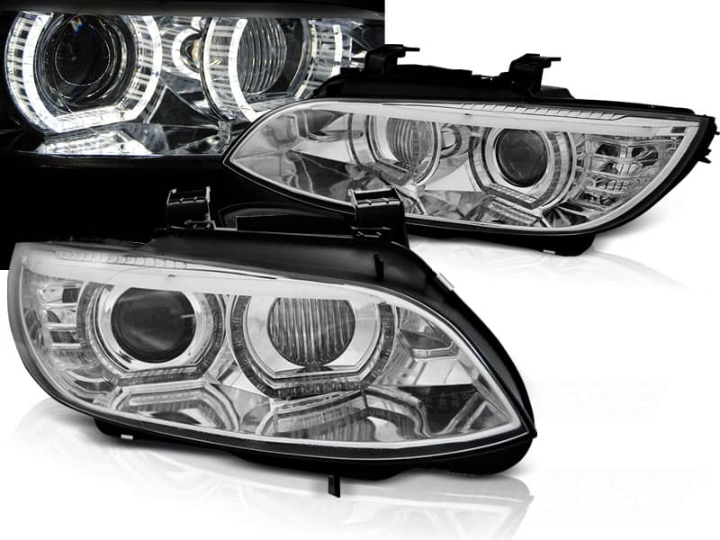 Predné svetlá BMW E92 E93 06-10 AFS HID Angel Eyes Chrome