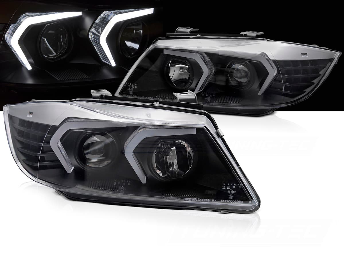 Predné svetlá BMW E90 E91 05-08 Angel Eyes Black - P4