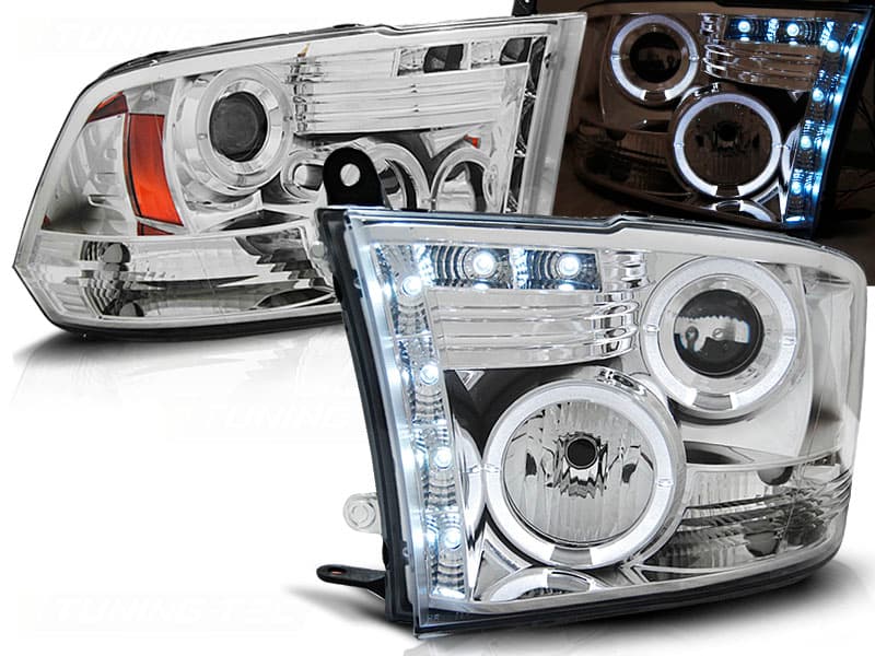 Predné svetlá Dodge Ram 09-18 Angel Eyes Chrome