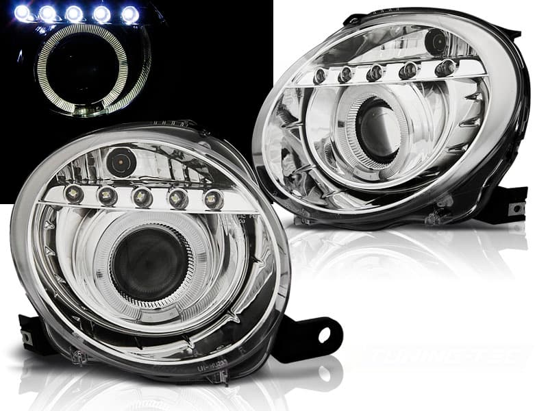Predné svetlá Fiat 500 07-15 Projector LED Chrome