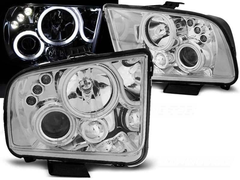 Predné svetlá Ford Mustang 04-09 Angel Eyes Chrome