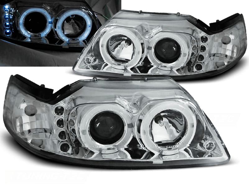 Predné svetlá Ford Mustang 98-04 Angel Eyes Chrome