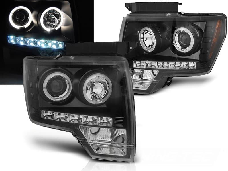 Predné svetlá Ford F150 MK12 Angel Eyes Black