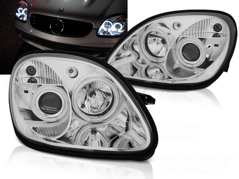 Predné svetlá Mercedes SLK R170 96-04 Angel Eyes Chrome