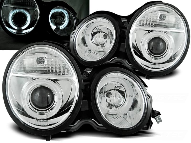 Predné svetlá Mercedes W210 95-99 Angel Eyes Chrome