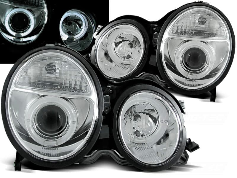 Predné svetlá Mercedes W210 E-Trieda 99-02 Angel Eyes Chrome