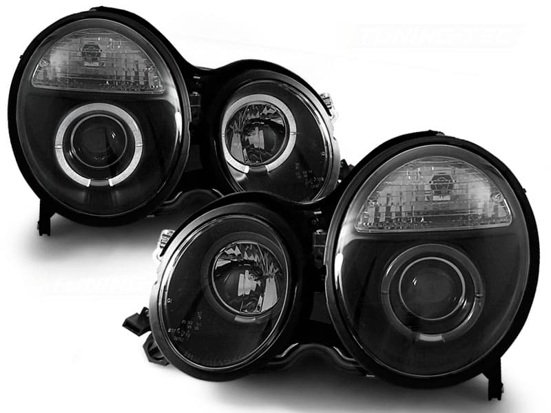 Predné svetlá Mercedes W210 E-Trieda 99-02 Angel Eyes Black