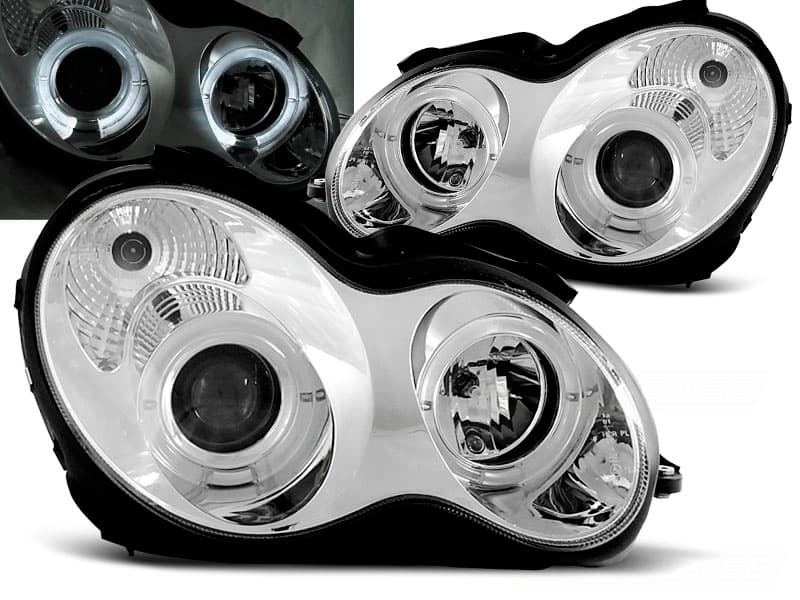 Predné svetlá Mercedes W203 00-04 Angel Eyes Chrome