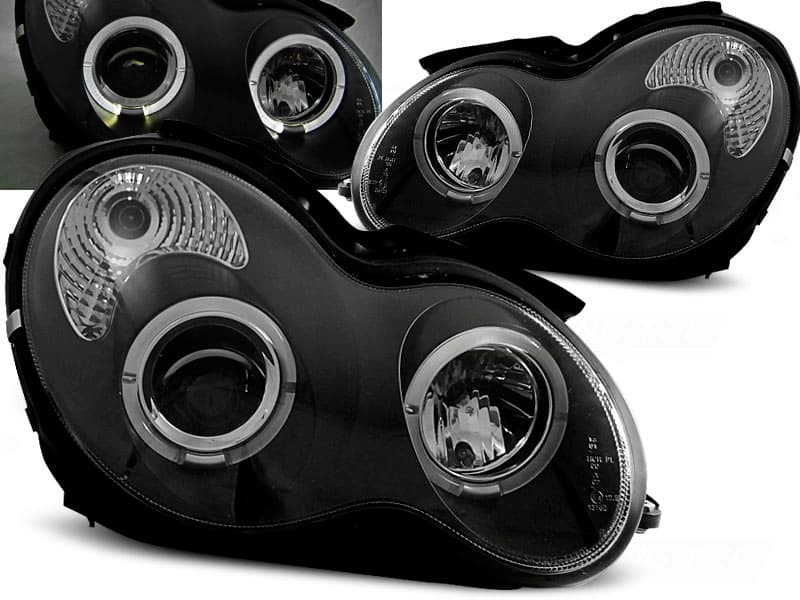 Predné svetlá Mercedes W203 00-04 Angel Eyes Black