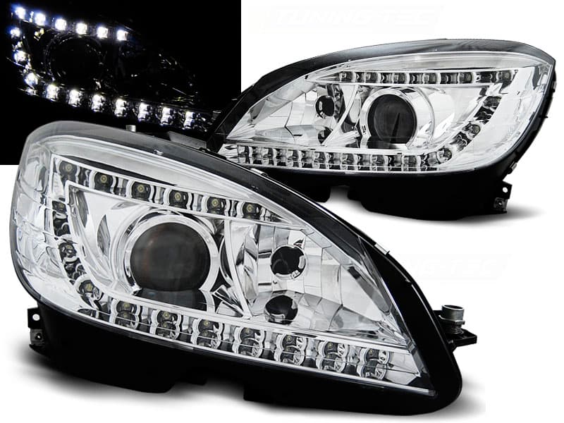 Predné svetlá Mercedes W204 07-10 Xenón Devil Eyes Chrome