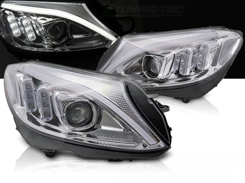 Predné svetlá Mercedes C W205 14-18 Tube LED Chrome
