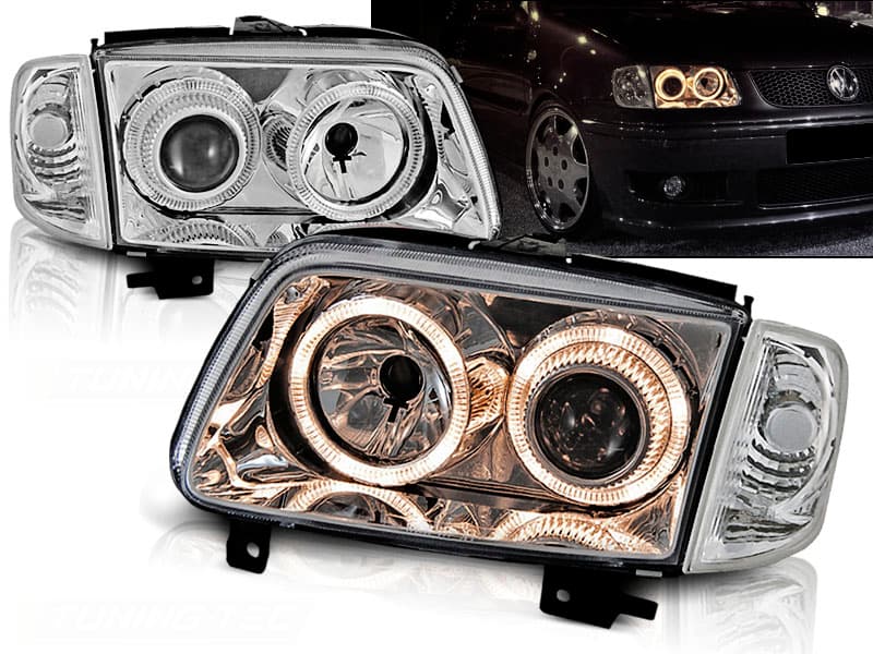 Predné svetlá VW Polo 6N2 99-01 Angel Eyes Chrome