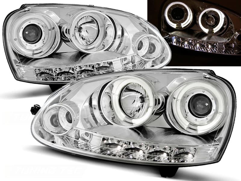 Predné svetlá VW Golf 5 Angel Eyes Chrome