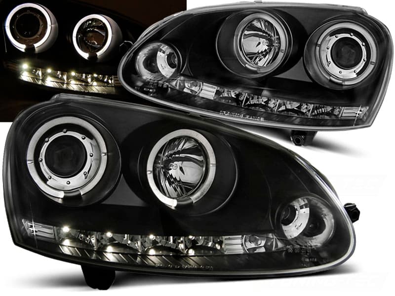 Predné svetlá VW Golf 5 Angel Eyes Black - B8