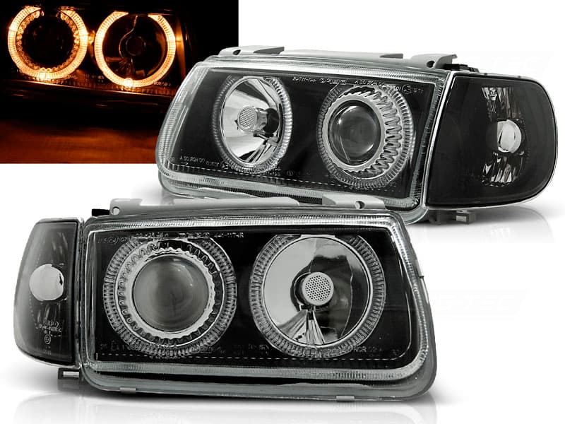 Predné svetlá VW Polo 6N 94-99 Angel Eyes Black - H1
