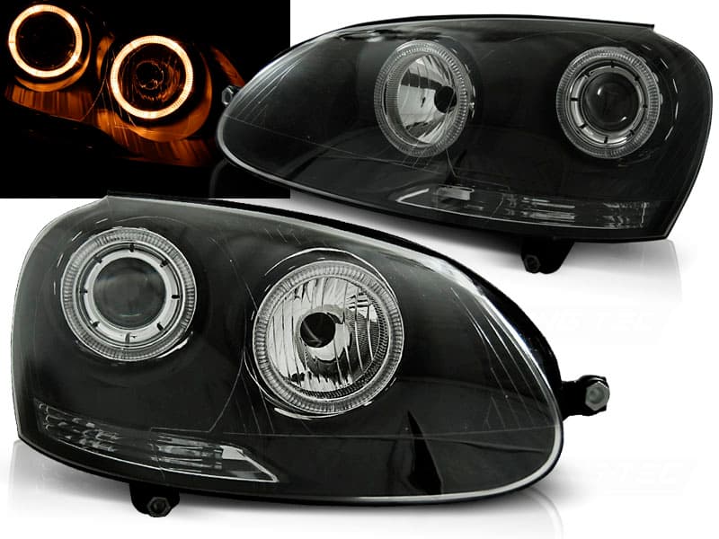 Predné svetlá VW Golf 5 Angel Eyes Black - H7