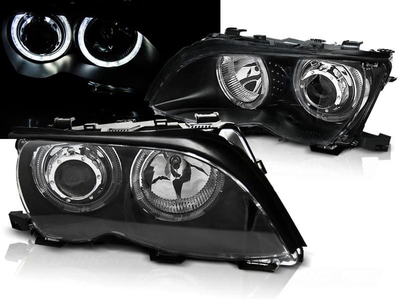 Predné svetlá BMW E46 01-05 Angel Eyes Black