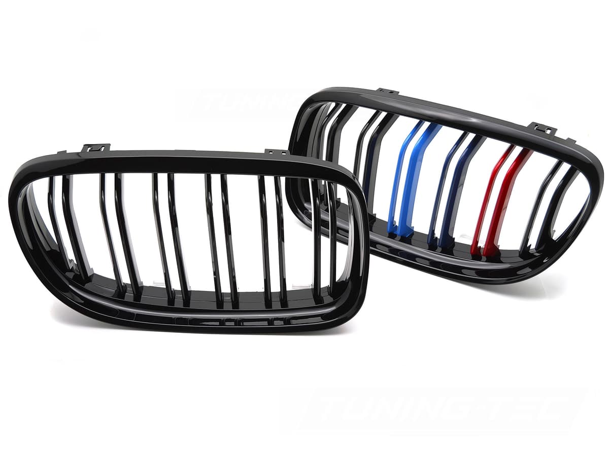 Predné masky BMW E90 / E91 LCI 09-11 Sport Glossy Black Tri-Colour Double Bar