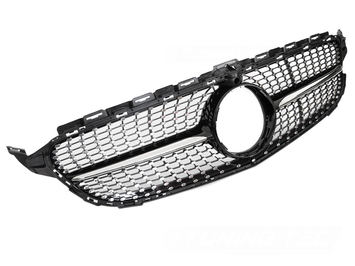 Predná maska Mercedes C-Class W205 / S205 14-18 / C205 15-18 / A205 16-18 Diamond Black Chrome s otvorom pre kameru