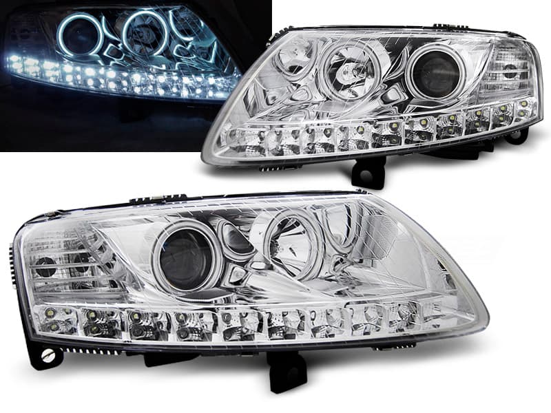 Predné svetlá Audi A6 C6 04-08 Angel Eyes LED Chrome
