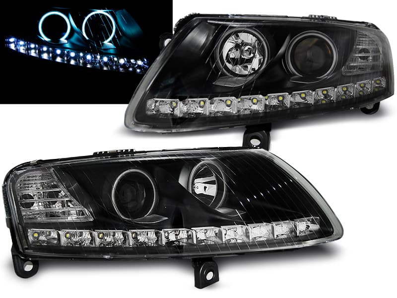 Predné svetlá Audi A6 C6 04-08 Angel Eyes LED Black