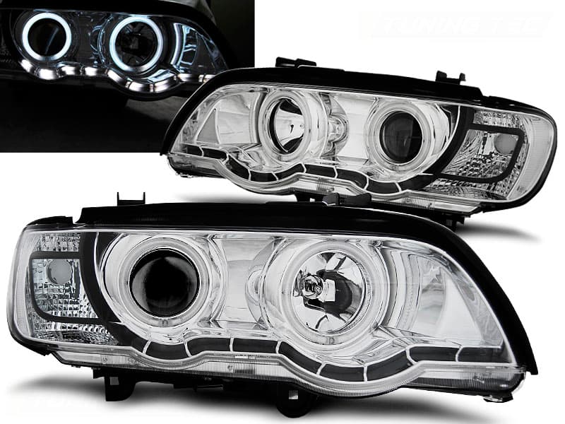 Predné xenónové svetlá BMW X5 E53 99-03 Angel Eyes Chrome