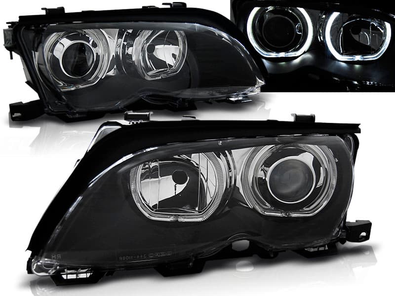 Predné svetlá BMW E46 01-05 Angel Eyes LED Black