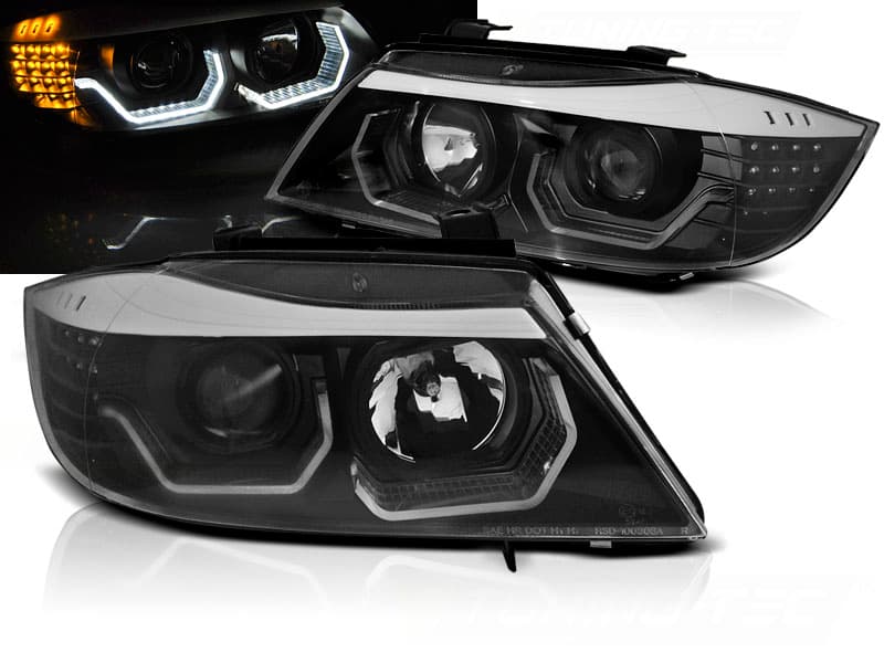 Predné svetlá BMW E90 / E91 05-08 Angel Eyes 3D LED Black