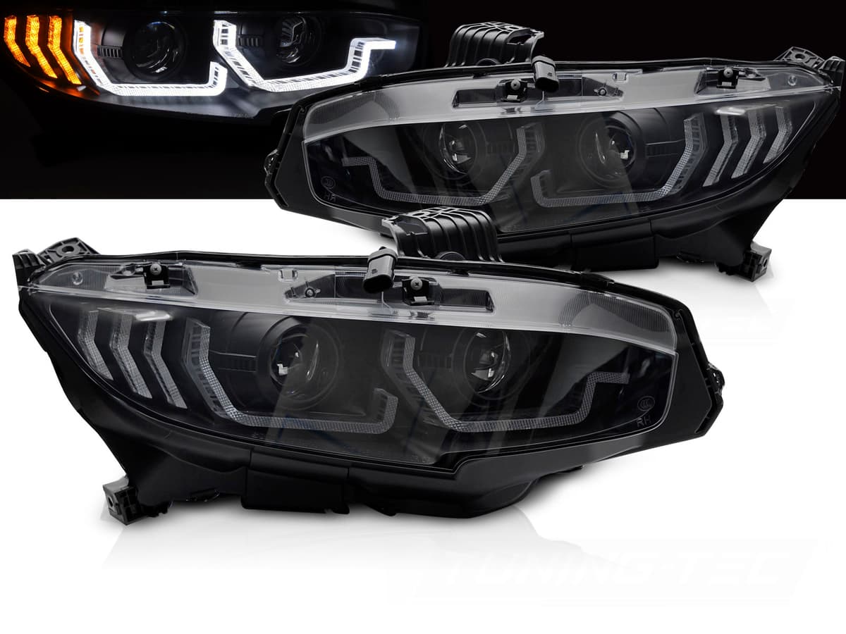 Predné Full LED svetlá Honda Civic X 16-21 DRL Black