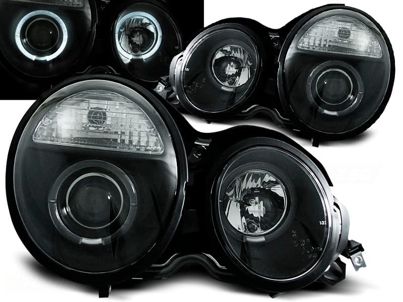 Predné svetlá Mercedes E trieda W210 95-99 Angel Eyes Black